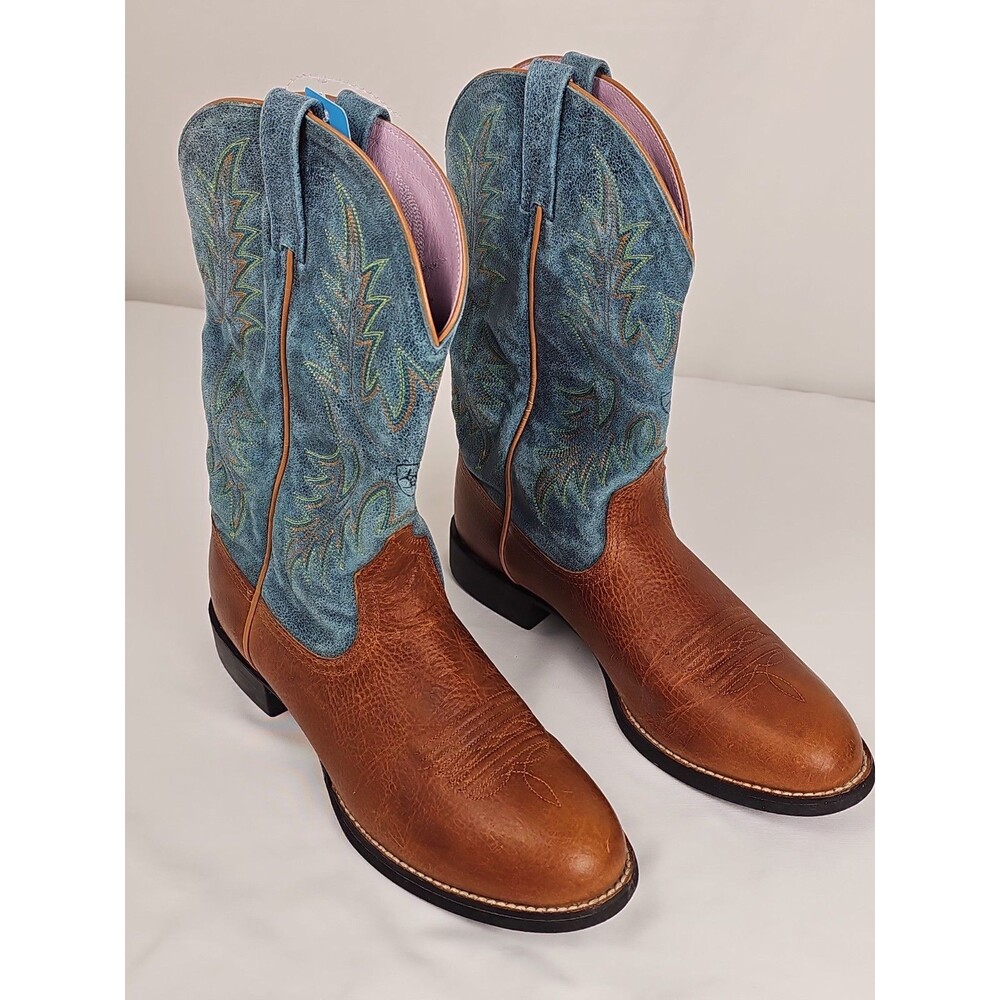 Ariat Women's Western Cowboy Boots Brown Blue Leather Size 7.5 B Round Toe